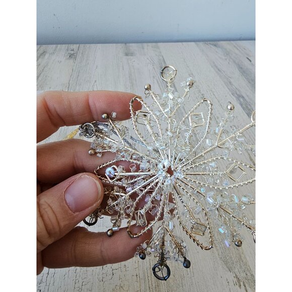 Vintage silver snowflake‎ beaded ornament star Xmas tree star with a gold top - Picture 8 of 11
